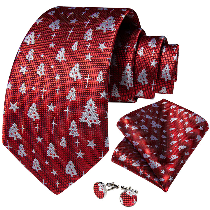 Christmas Tie Burgundy Red Xmas Tree Novelty Silk Men's Tie