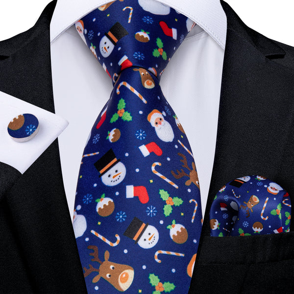 Ties2you Blue Tie Santa Claus Ties Christmas Gift  Novelty Silk Men's Necktie Pocket Square Cufflinks Set