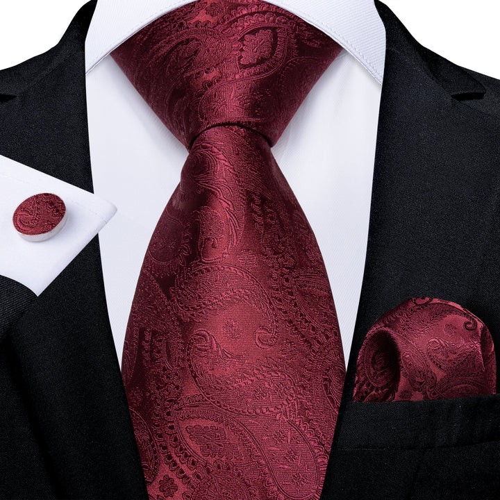 Burgundy Red Paisley Silk Tie 