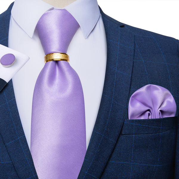 Ties2you Purple Tie Lilac Solid Tie Ring Pocket Square Cufflinks Set