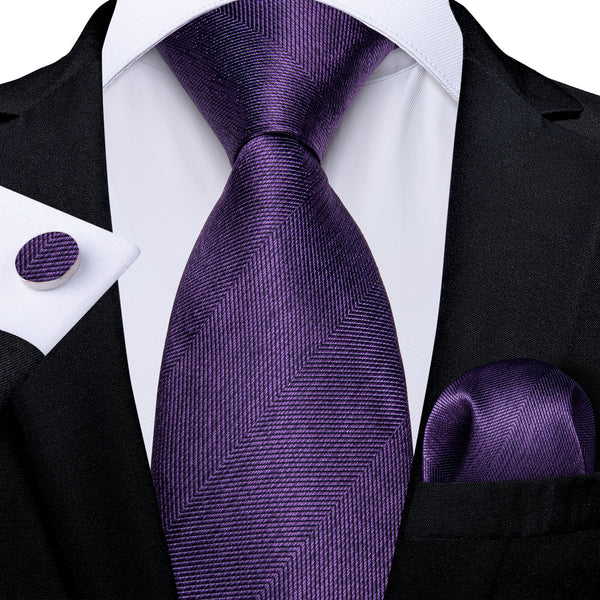 Dark Purple Weave Solid Men's Necktie Hanky Cufflinks Set
