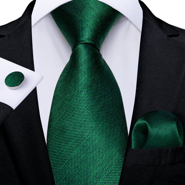 Green Weave Solid Men's Necktie Hanky Cufflinks Set