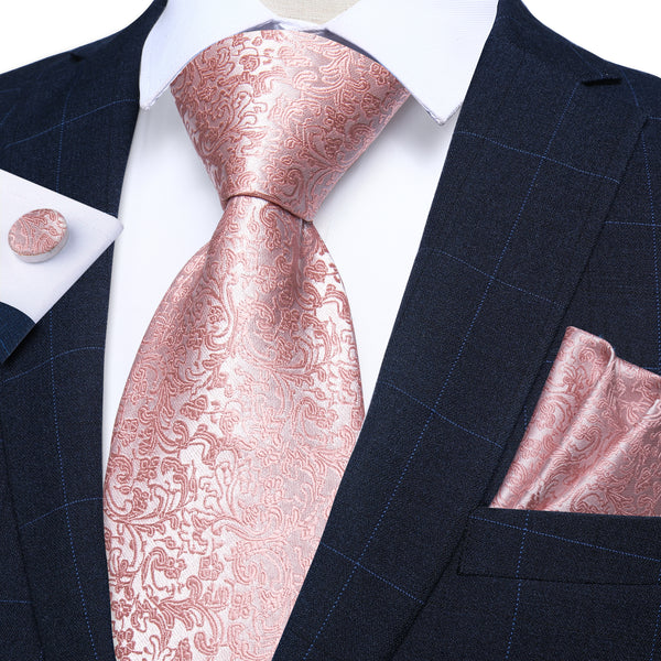 Pink Floral Men's Tie Set Tie Pocket Square Cufflinks Set