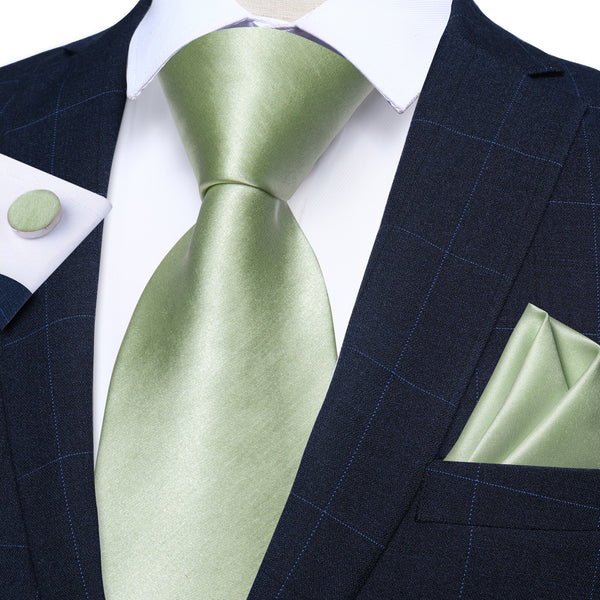Baby Green Pure Satin Solid Necktie Pocket Square Cufflinks Set