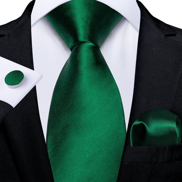 Ties2you Emerald Green Tie Solid Satin Silk Men's Necktie Pocket Square Cufflinks Set