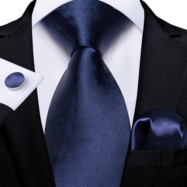 Royal Blue Pure Satin Solid Necktie Pocket Square Cufflinks Set