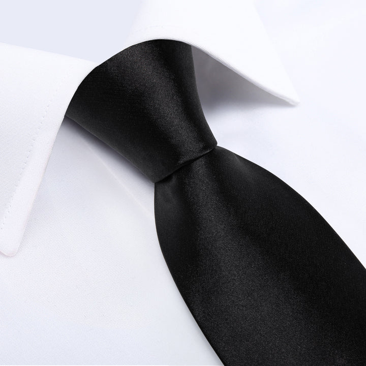 Black Solid Satin Men's Necktie 