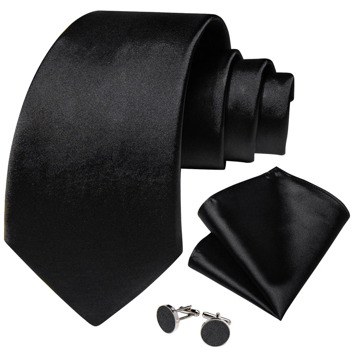 Black Solid Satin Men's Necktie 