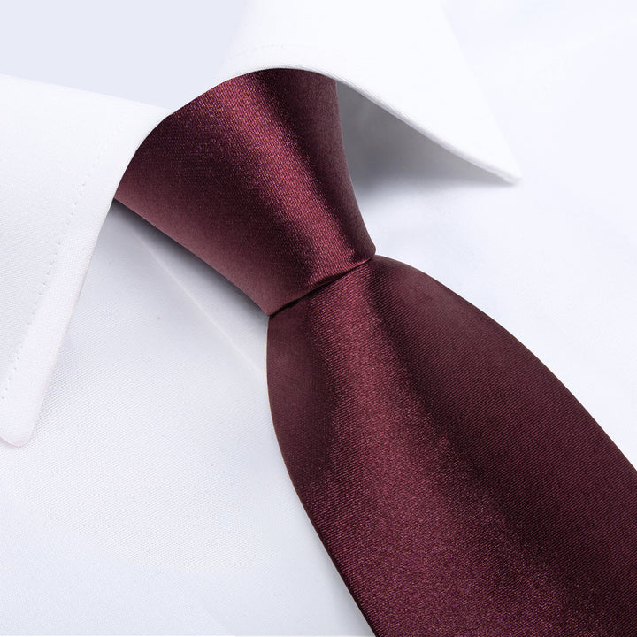 Red Tie Burgundy Solid Satin Silk Tie