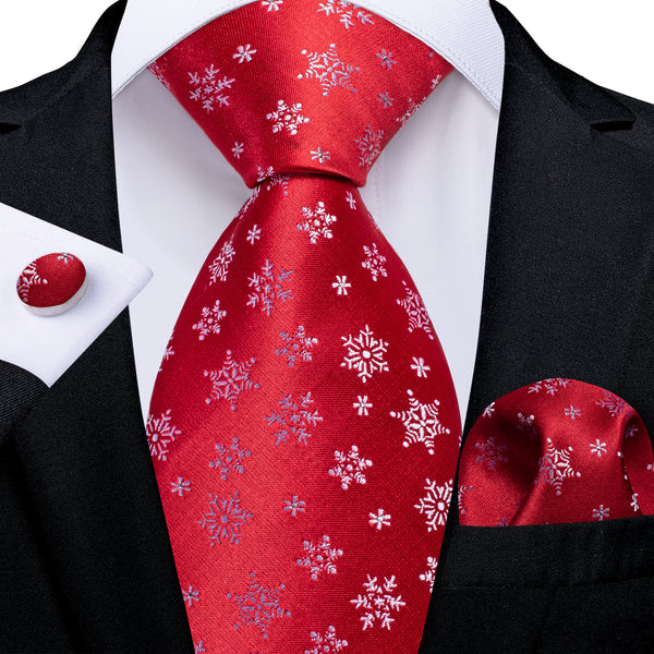 Christmas Red Snow Novelty Men's Necktie Hanky Cufflinks Set
