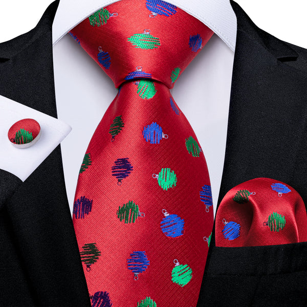 Ties2you Christmas Tie Red Blue and Green Polka Dot Men's Necktie Hanky Cufflinks Set