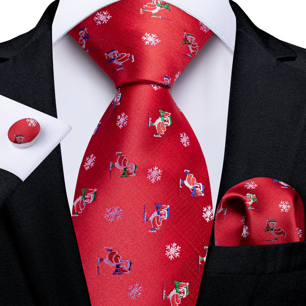 Christmas Red Snowman Novelty Men's Necktie Hanky Cufflinks Set