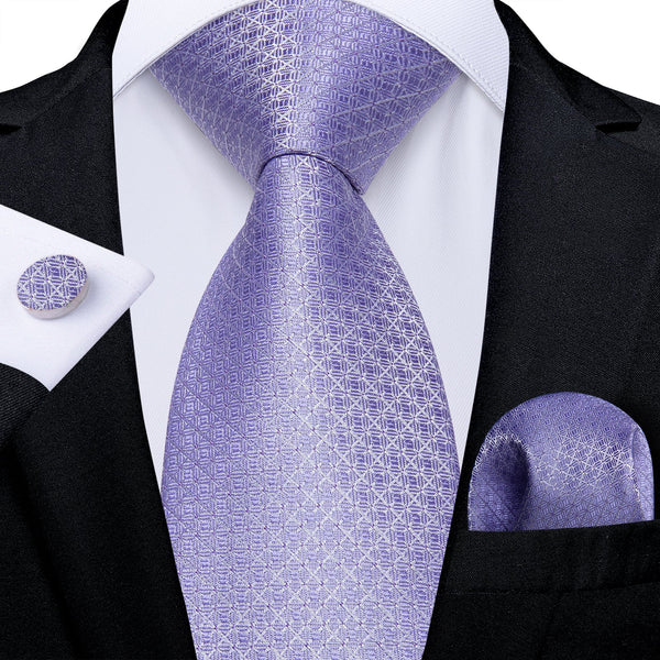 Ties2you Purple Tie Lavender Plaid Silk Tie Hanky Cufflinks Set for Men