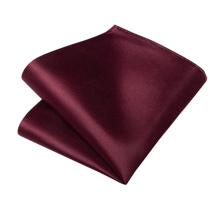 Burgundy Tie for Men Solid Silk Tie Pocket Square Cufflinks Set