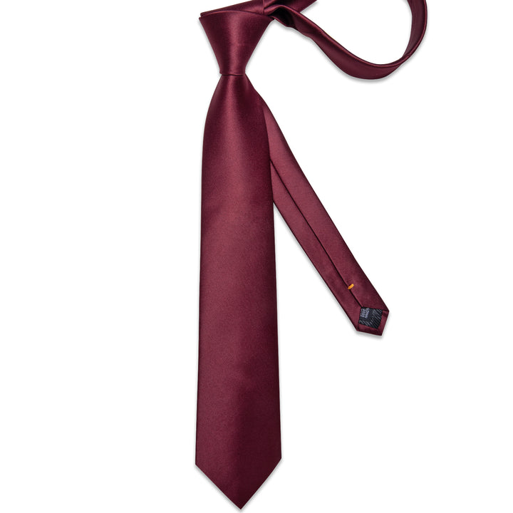 Burgundy Tie for Men Solid Silk Tie Pocket Square Cufflinks Set