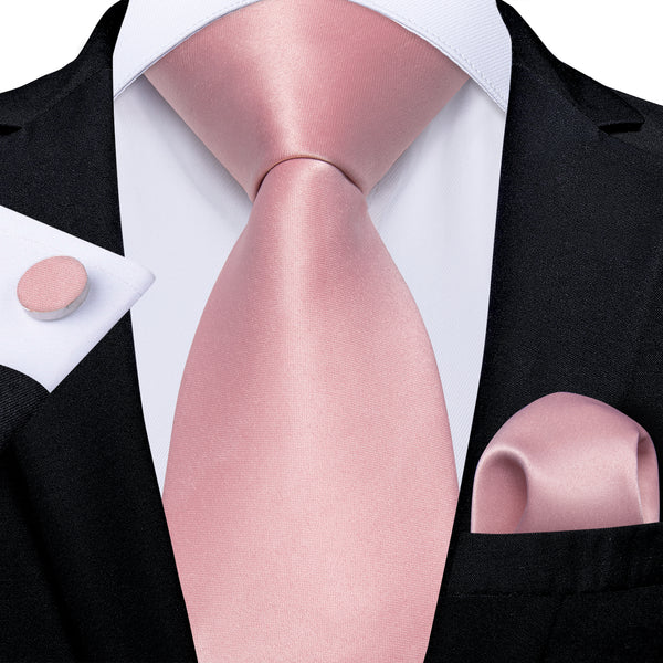 Baby Pink Solid Silk Tie Pocket Square Cufflinks Set
