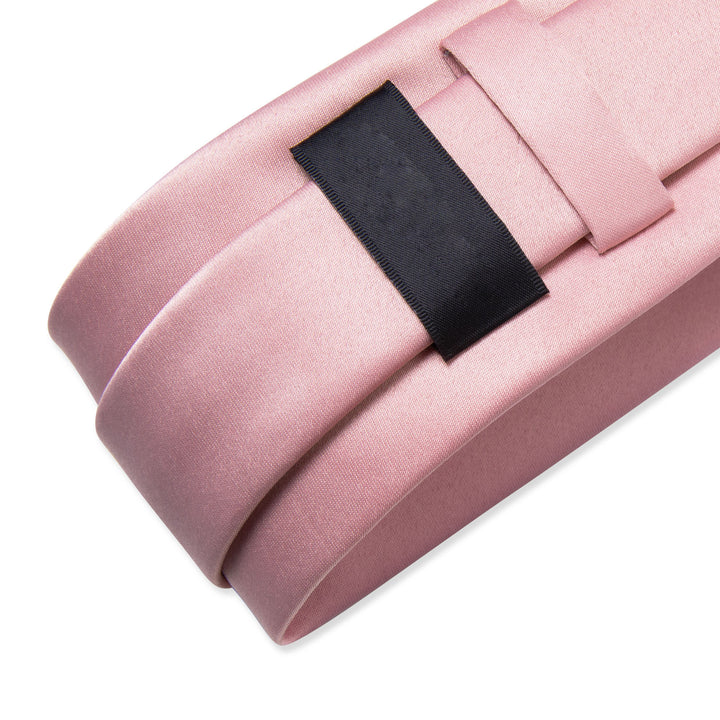 baby pink solid mens silk tie pocket square cufflinks set