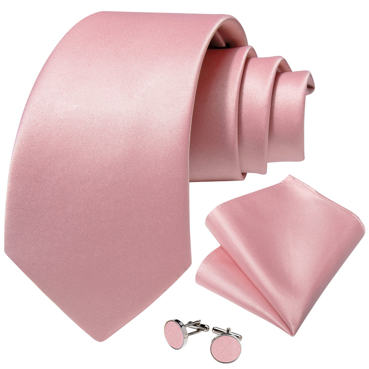baby pink solid mens silk tie pocket square cufflinks set