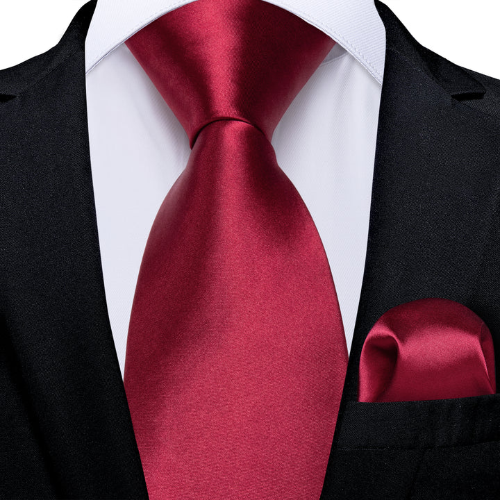 Burgundy Red Tie Solid Men's Silk Necktie Hanky Set