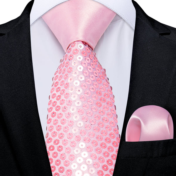 Pink Sequins Novelty Men's Necktie Hanky Cufflinks Set