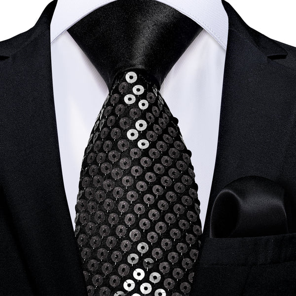 Black Sequins Novelty Men's Necktie Hanky Set