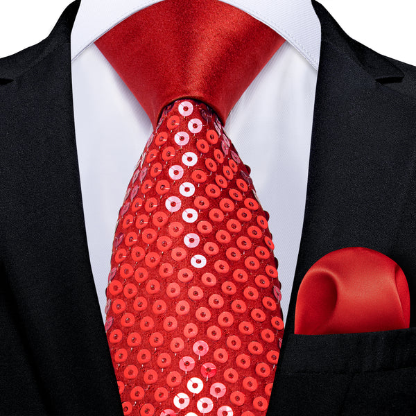 Red Sequins Novelty Men's Necktie Hanky Cufflinks Set