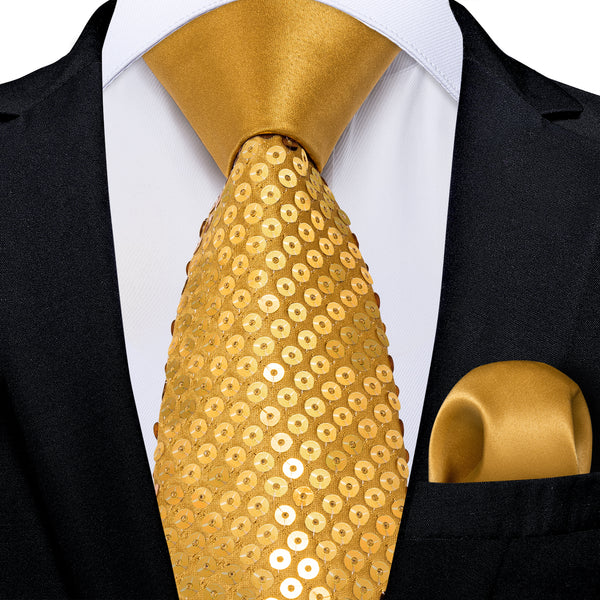 Golden Sequins Novelty Men's Necktie Hanky Cufflinks Set