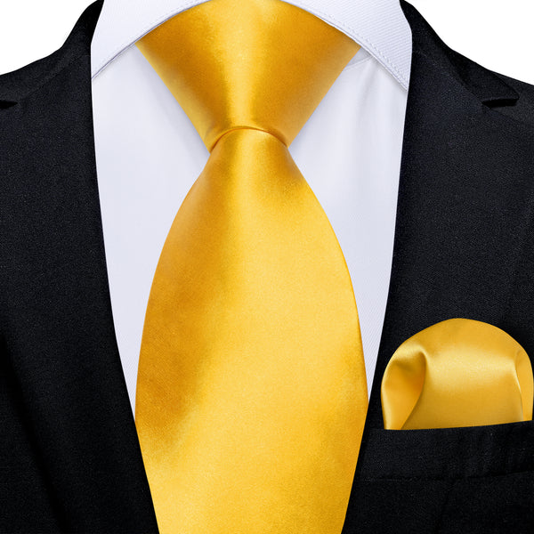 2PCS Golden Solid Men's Necktie Hanky Tie Set