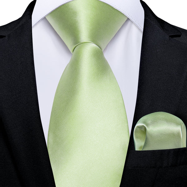 Light Green Satin Solid Men's Necktie Hanky Tie Set
