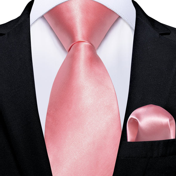 Pink Satin Solid Men's Necktie Hanky Tie Set