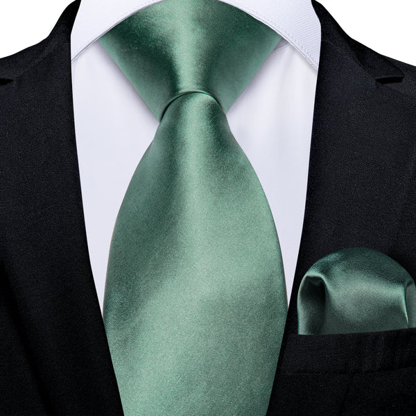 Green Solid Satin Silk Men's Necktie Hanky Tie Set
