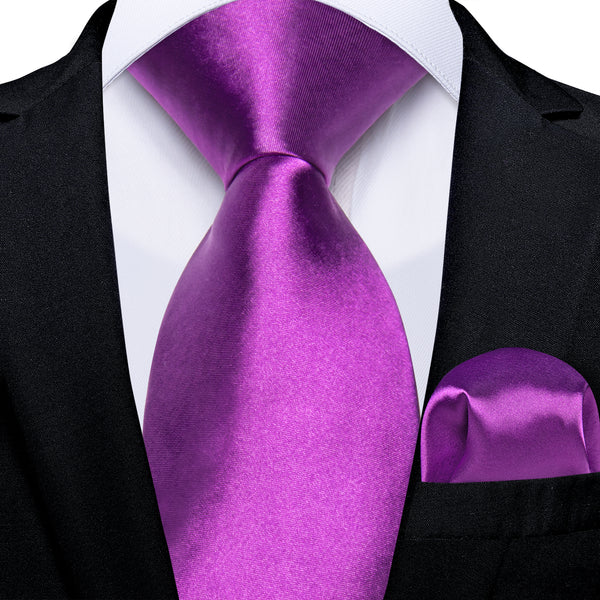 Purple Pure Satin Solid Necktie Pocket Square Tie Set