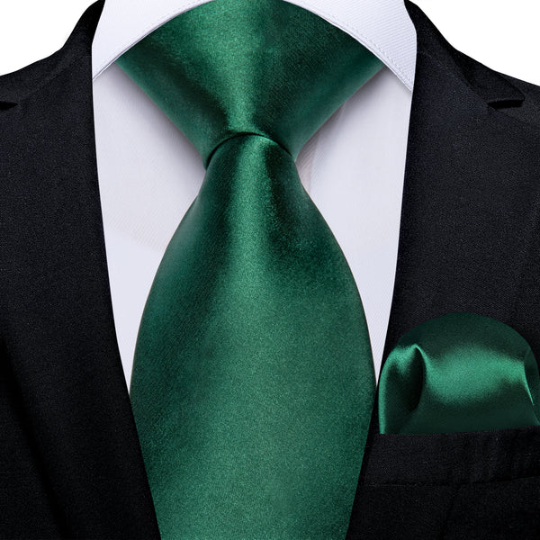 Green Pure Satin Solid Necktie Pocket Square Tie Set