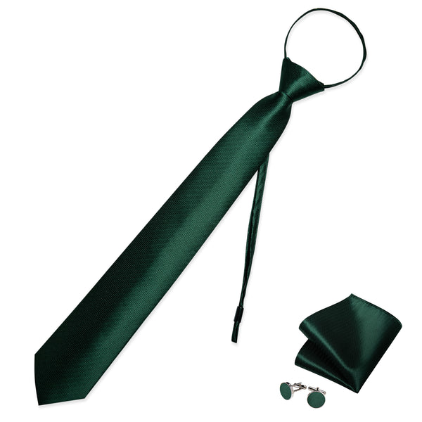 Emerald Green Solid Silk Pre-tied Tie Pocket Square Cufflinks Set
