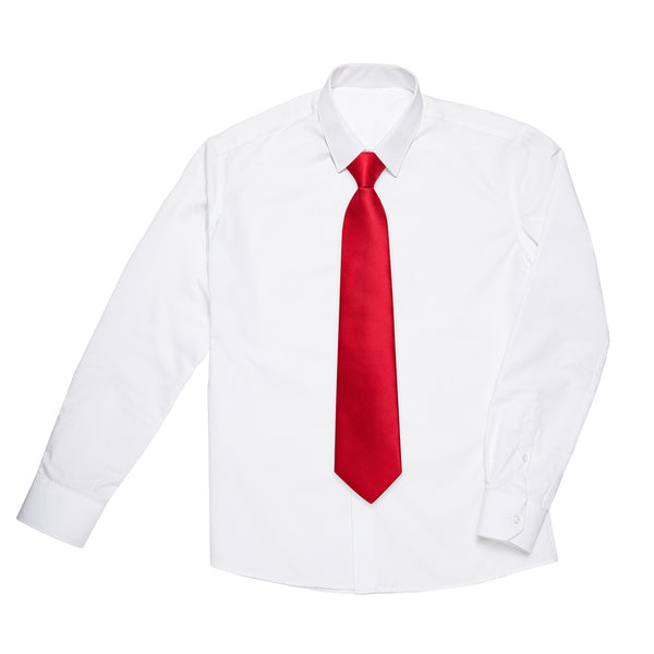 Classic Red Solid Silk Children's Pre-Tied Necktie Pocket Square Set for Party