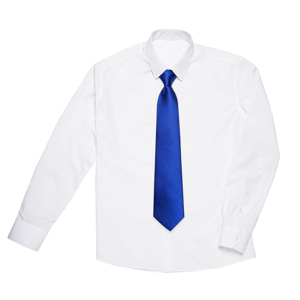 Royal Blue Solid Silk Children's Pre-Tied Necktie Pocket Square Set for Party