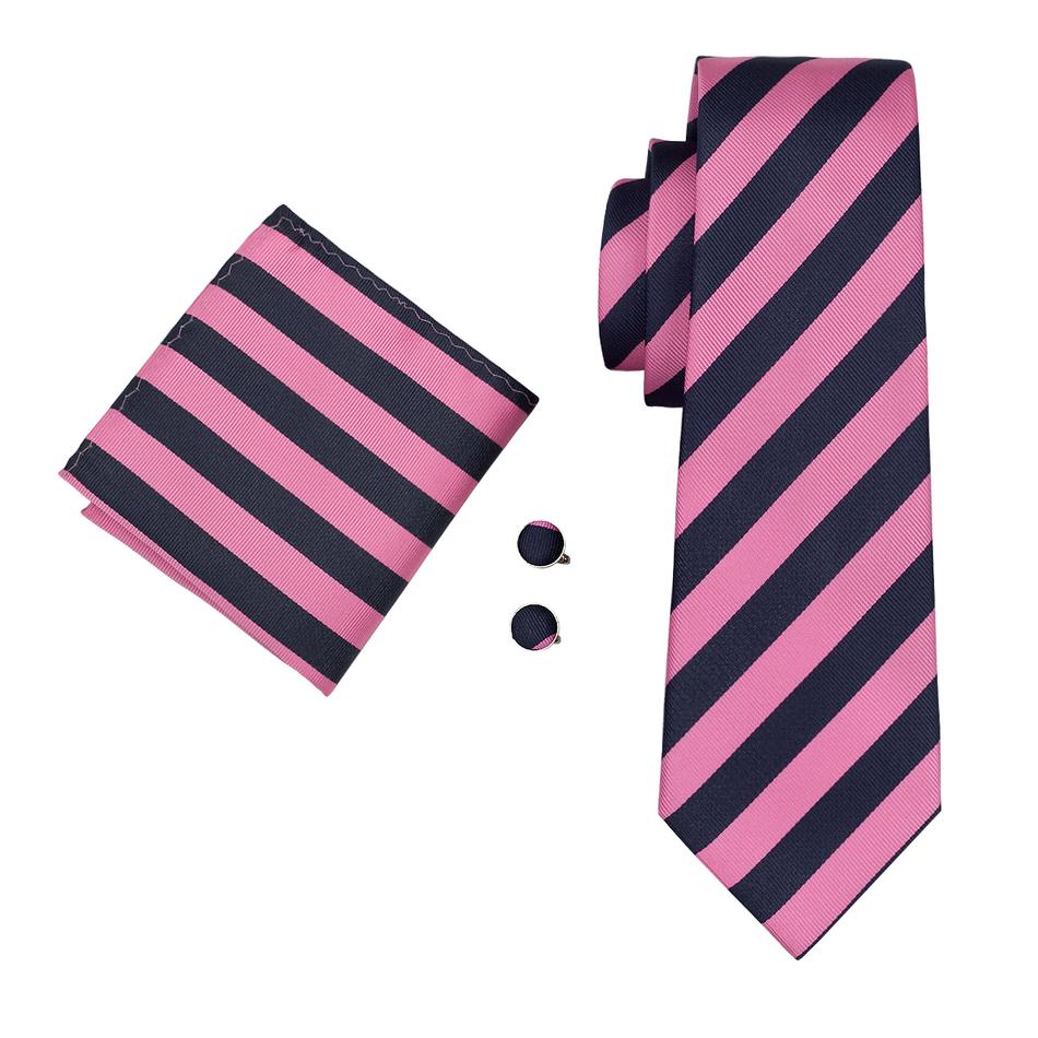 Pink Striped Tie Pocket Square Cufflinks Set ties2you