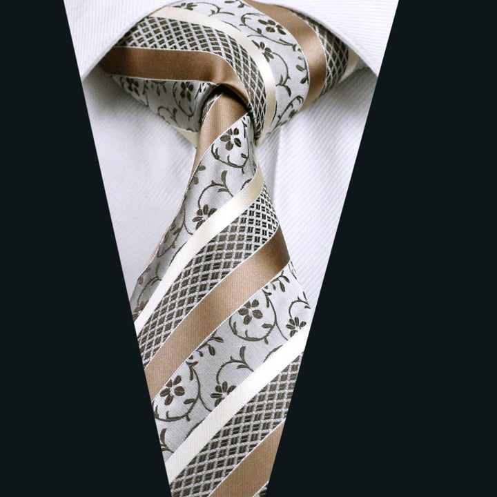 mens silk Champagne white floral tie