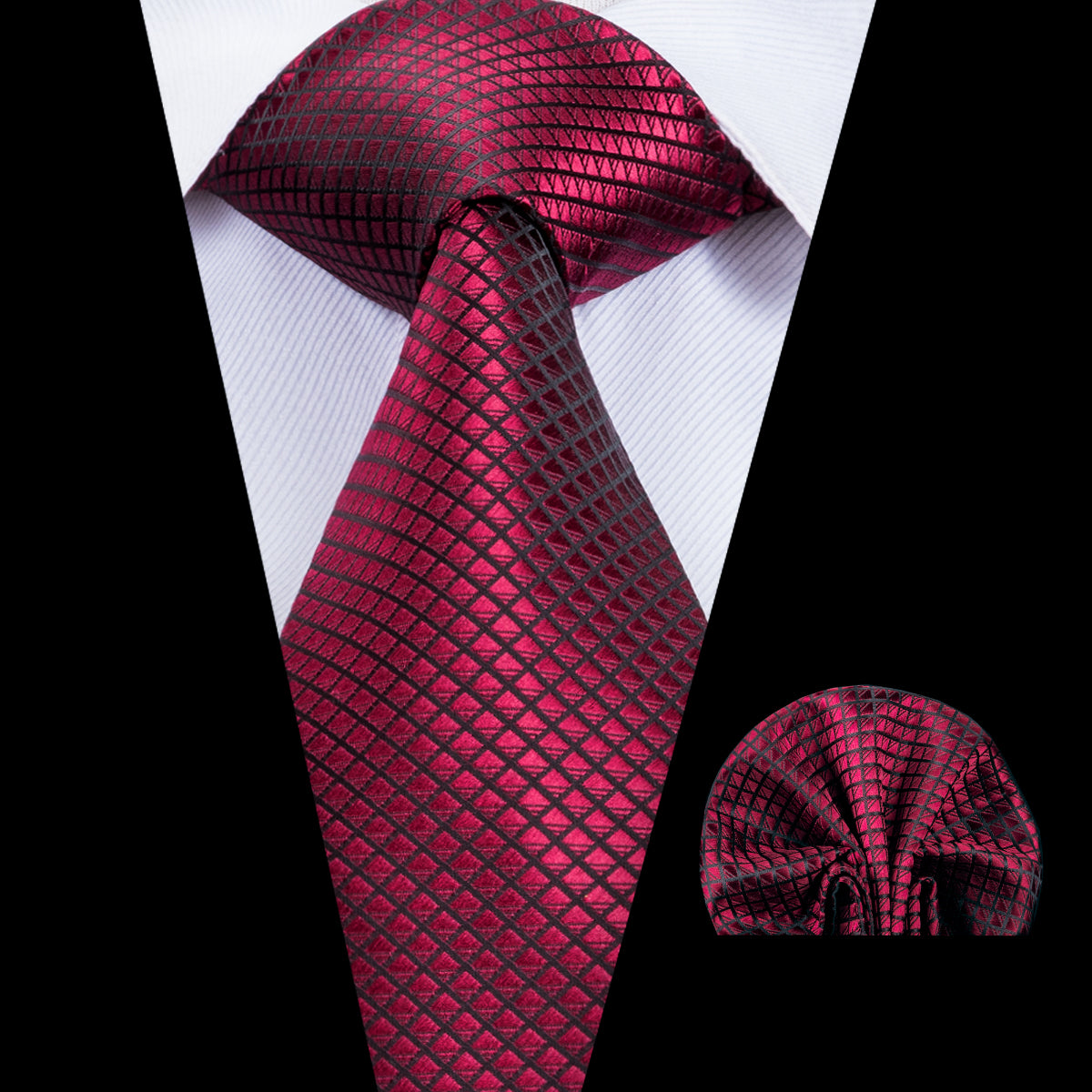 Dark Red Plaid 63 Inch Length Necktie Pocket Square Set – ties2you