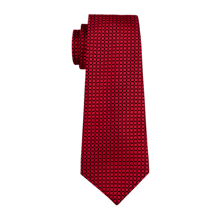 Red Plaid mens silk tie and cufflinks set