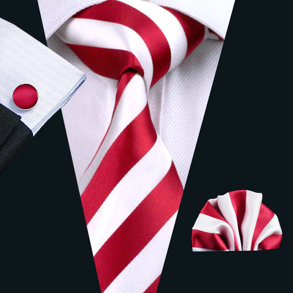 Red White Striped mens silk necktie