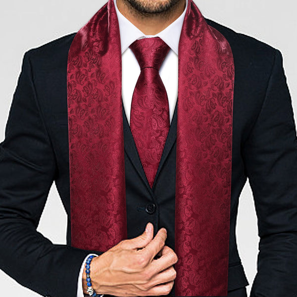 Burgundy Red Paisley Men's Silk Scarf Necktie Set