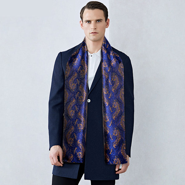 New Arrival Shinning Blue Floral Men's Silk Scarf