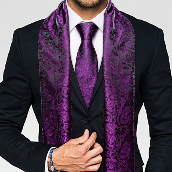 Shinning Purple Paisley Men's Silk Scarf Necktie Set