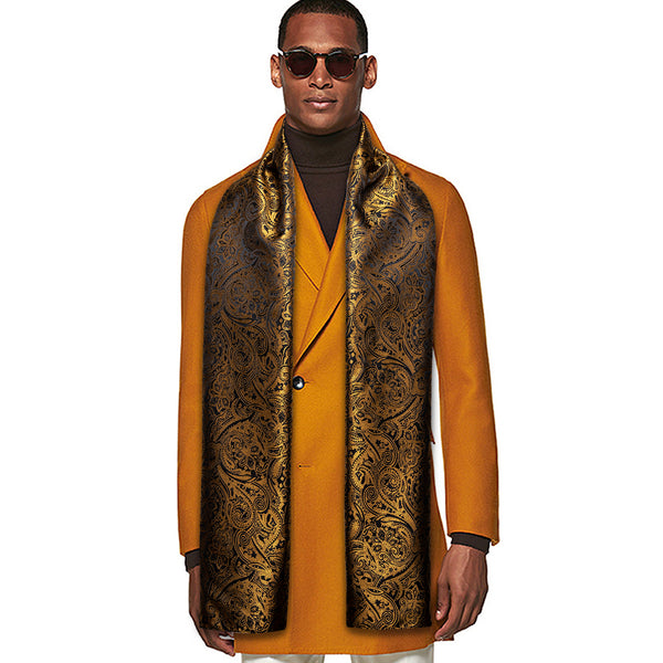 New Luxury Golden Paisley Men's Silk Scarf