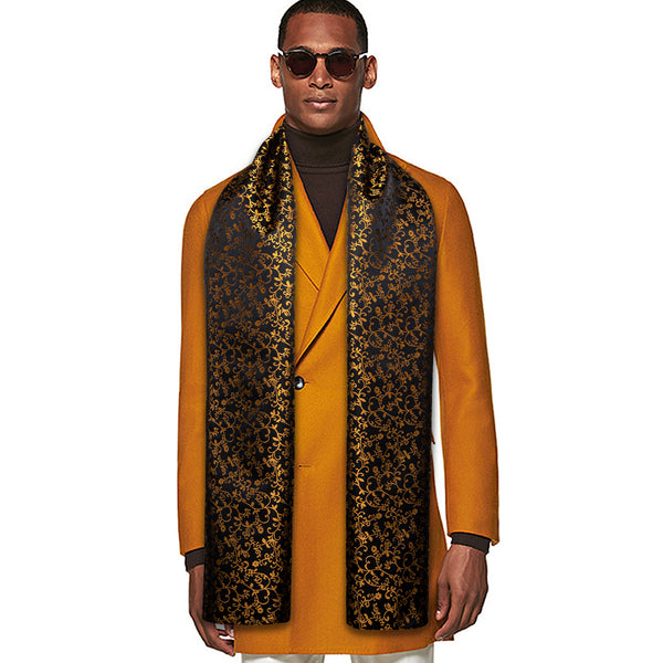 Black Golden Floral Men's Silk Scarf