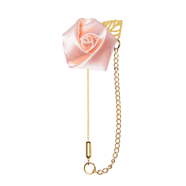 New Baby Pink with Chain Rose Floral Men's Accessories Lapel Pin