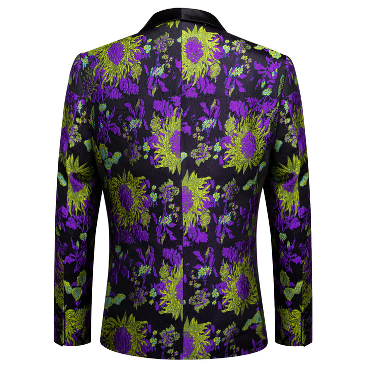 Black Green Purple Floral mens Shawl Collar suit