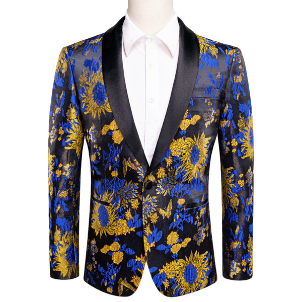 Ties2you Men's Suit Black Yellow Blue Sunflower Floral Suit For Party