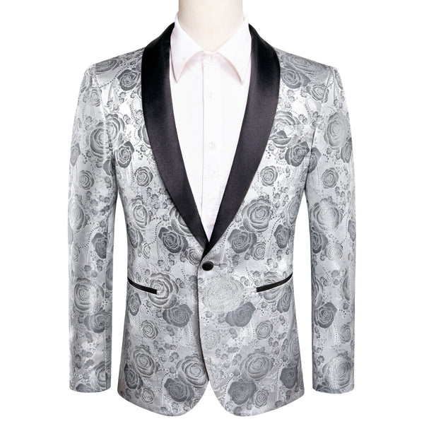 Ties2you White Grey Rose Floral Mens Suit Fashionable Suit For Party Casual
